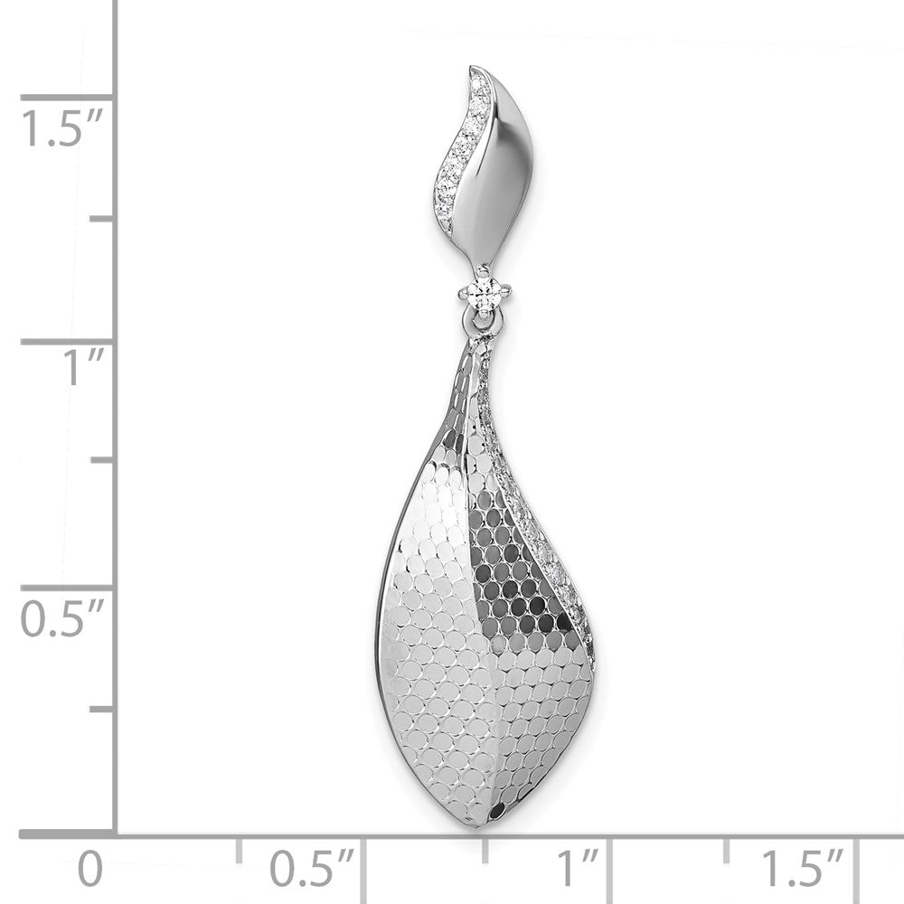 Sterling Silver Rhodium-plated CZ Textured Tear Drop Pendant - Product Photo