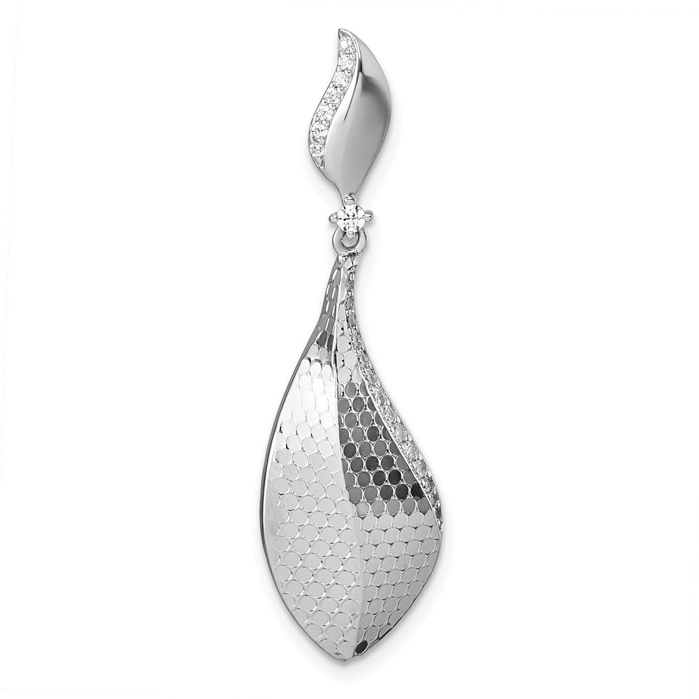 Sterling Silver Rhodium-plated CZ Textured Tear Drop Pendant - Product Photo