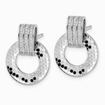 Sterling Silver RH Plated CZ Textured Moveable Circle Dangle Post Earrings - Product Photo