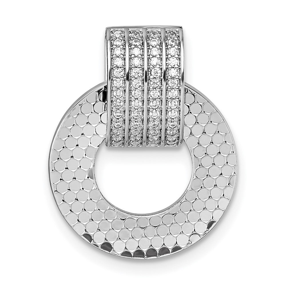 Sterling Silver RH Plated CZ Textured Moveable/Reversible Circle Pendant - Product Photo