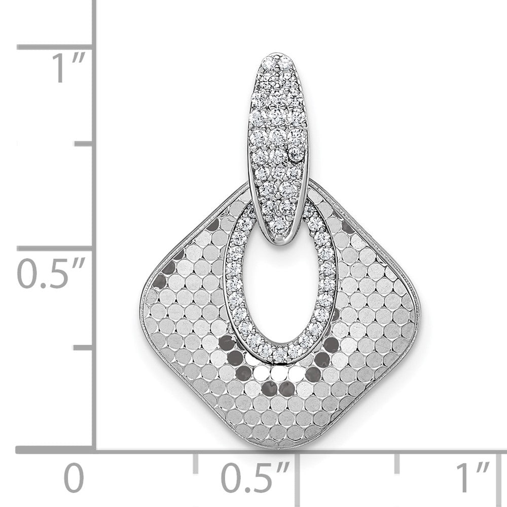 Sterling Silver Rhodium-plated CZ Textured Pendant - Product Photo