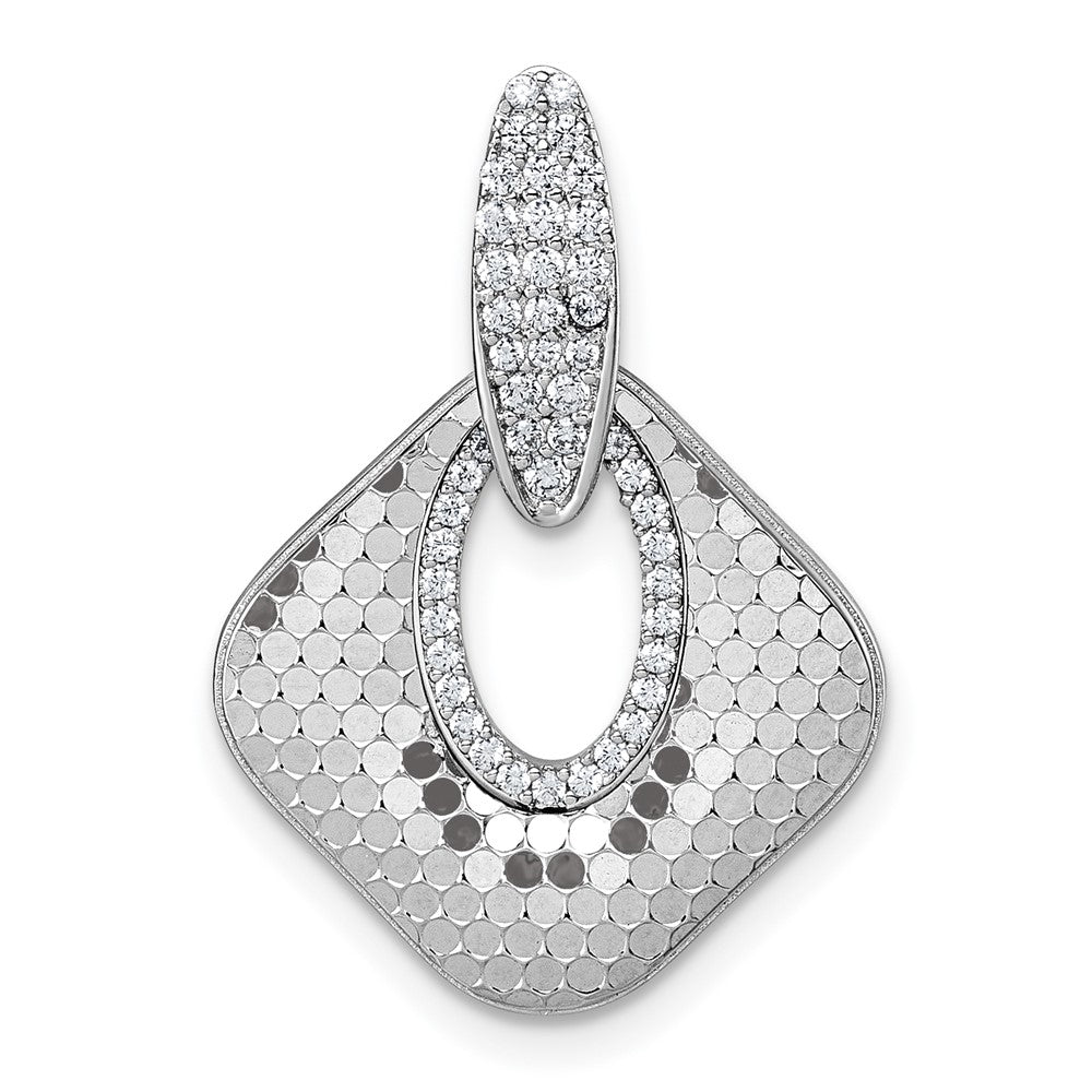 Sterling Silver Rhodium-plated CZ Textured Pendant - Product Photo