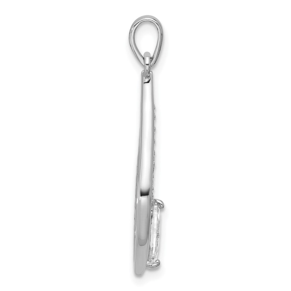 Sterling Silver Rhodium-plated CZ Polished Tear Drop Pendant - Product Photo