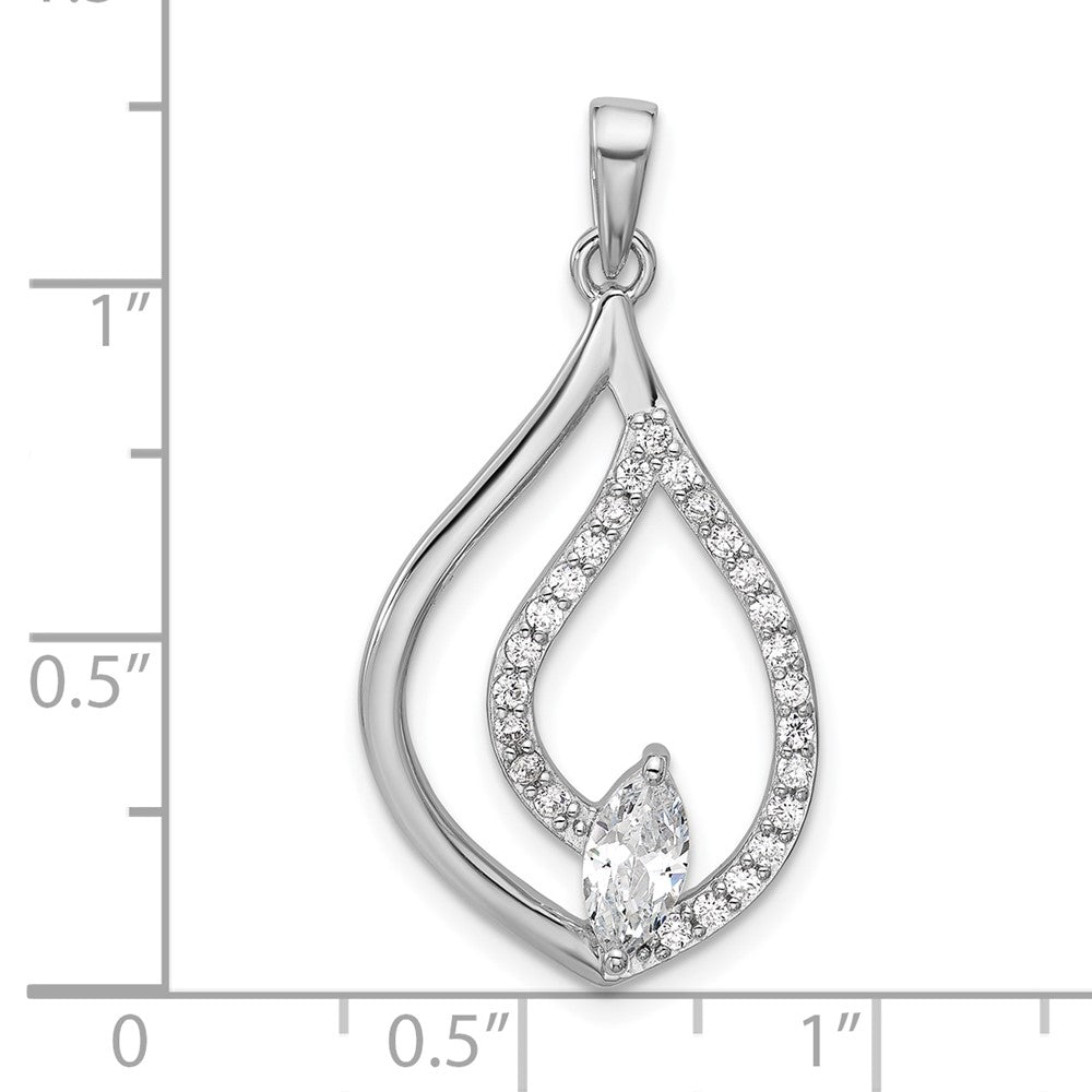 Sterling Silver Rhodium-plated CZ Polished Tear Drop Pendant - Product Photo