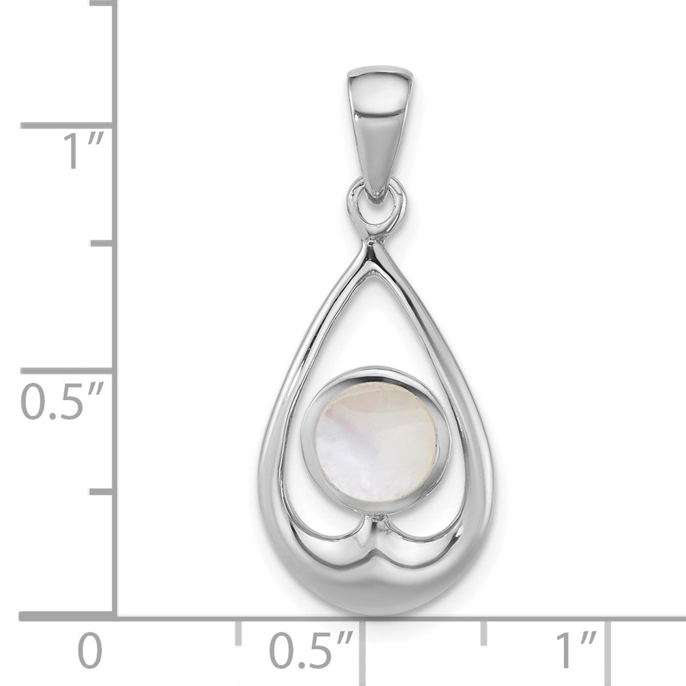 Sterling Silver Rhodium-plated Polished MOP Teardrop Pendant - Product Photo