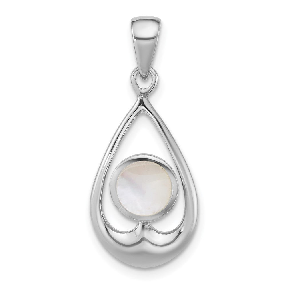 Sterling Silver Rhodium-plated Polished MOP Teardrop Pendant - Product Photo