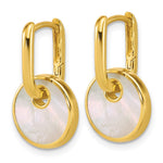 Sterling Silver Gold-plated Mother of Pearl Drop Hinged Hoop Earrings - Product Photo