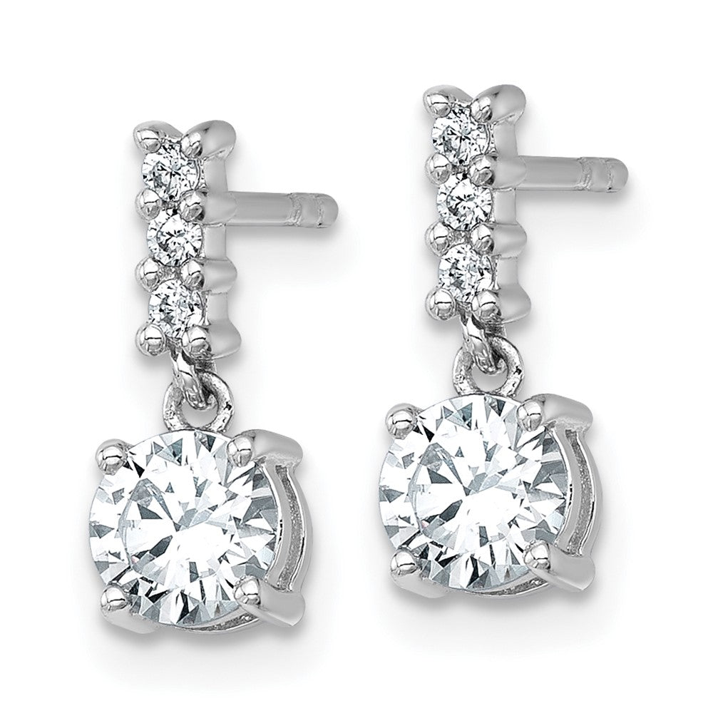 Sterling Silver Rhodium-plated Polished CZ Post Dangle Earrings - Product Photo