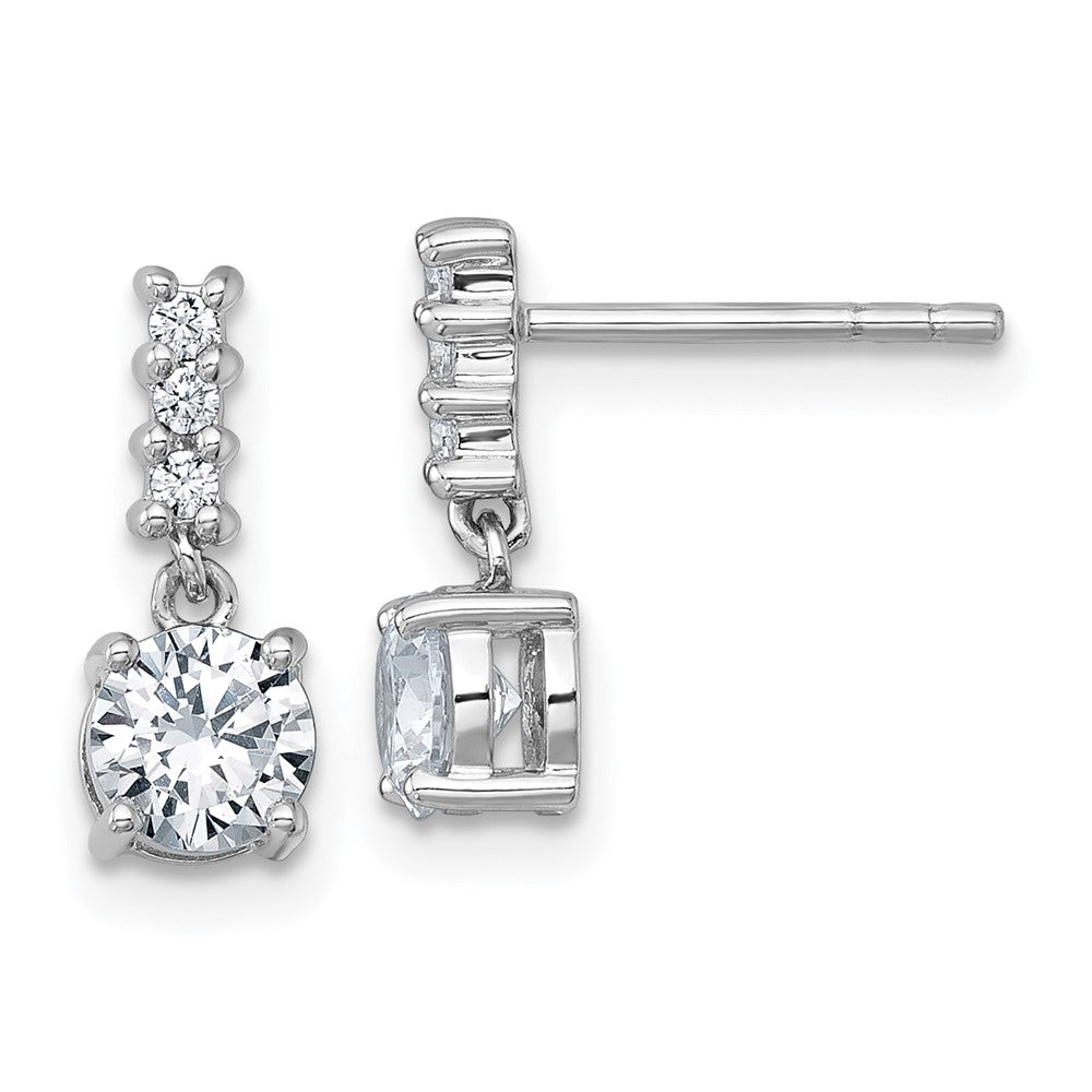 Sterling Silver Rhodium-plated Polished CZ Post Dangle Earrings - Product Photo