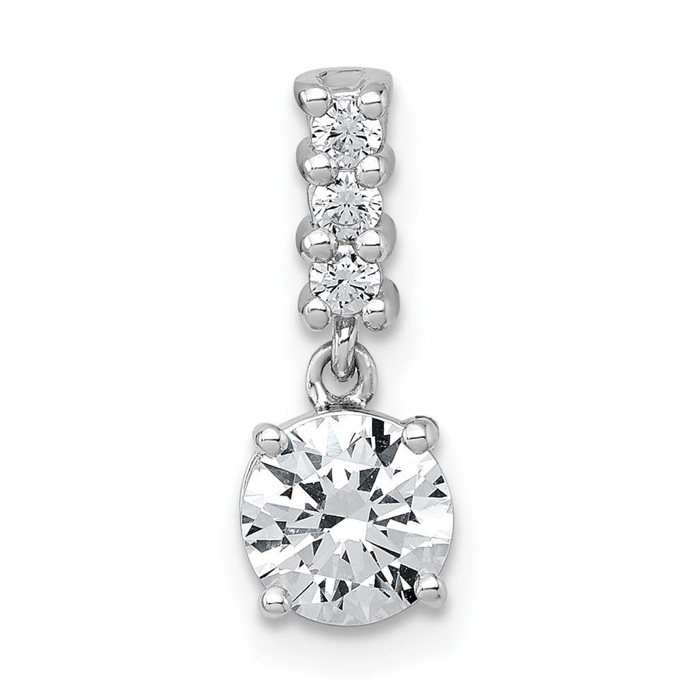 Sterling Silver RH-plated Polished CZ Dangling Chain Slide Pendant - Product Photo