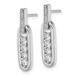 Sterling Silver RH-plated CZ Elongated Oval Post Dangle Earrings - Product Photo