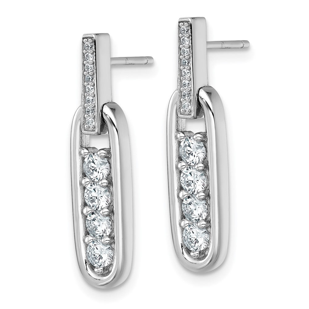 Sterling Silver RH-plated CZ Elongated Oval Post Dangle Earrings - Product Photo