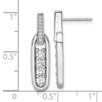 Sterling Silver RH-plated CZ Elongated Oval Post Dangle Earrings - Product Photo