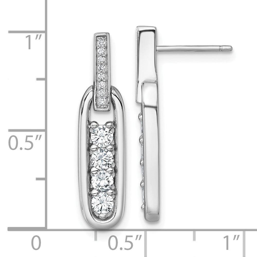 Sterling Silver RH-plated CZ Elongated Oval Post Dangle Earrings - Product Photo