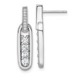 Sterling Silver RH-plated CZ Elongated Oval Post Dangle Earrings - Product Photo