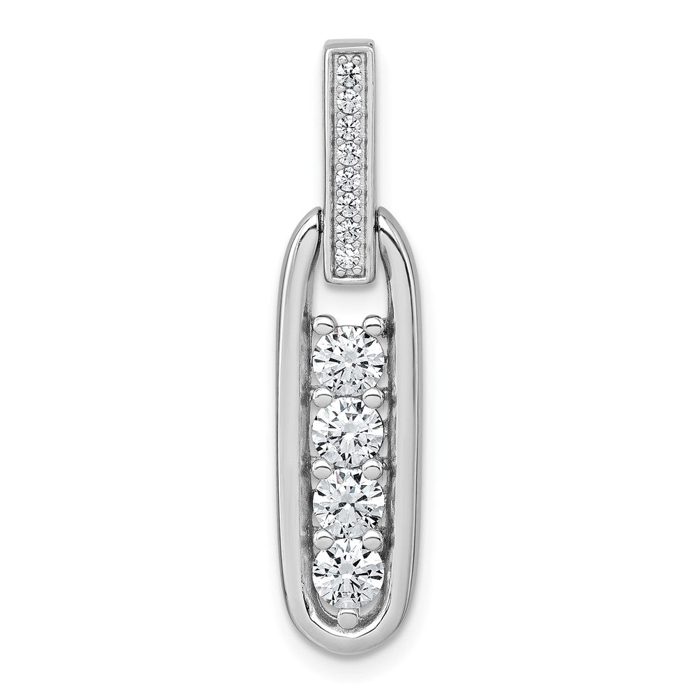 Sterling Silver Rhodium-plated Polished CZ Elongated Oval Pendant - Product Photo