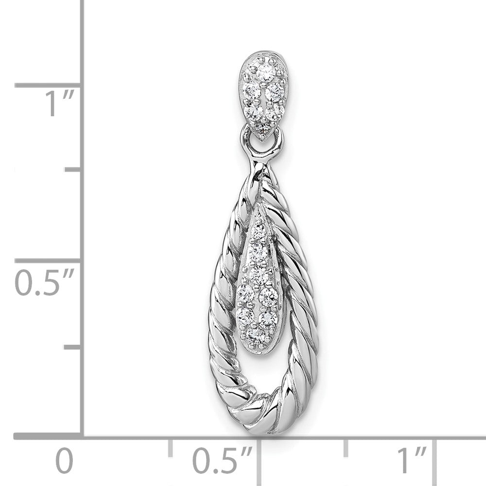 Sterling Silver Rhodium-plated Polished CZ Teardrop Pendant - Product Photo