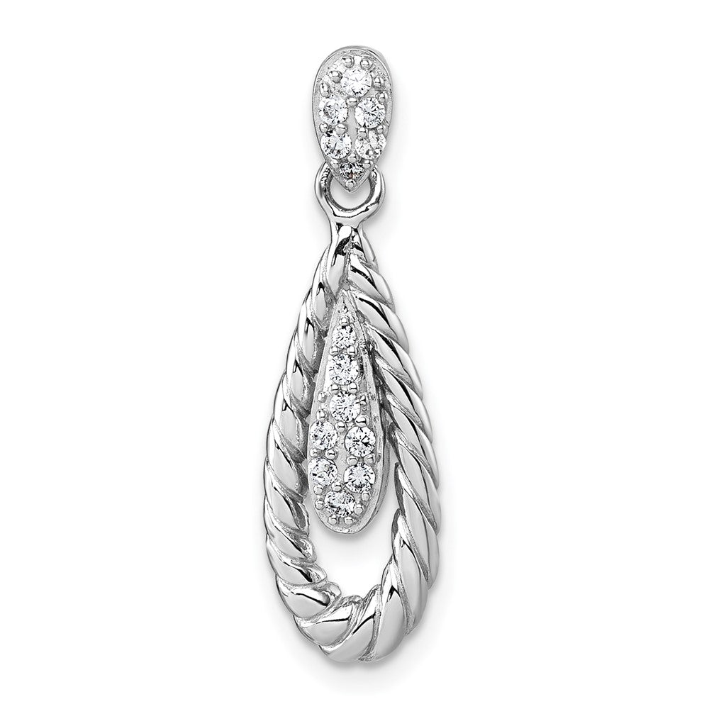 Sterling Silver Rhodium-plated Polished CZ Teardrop Pendant - Product Photo