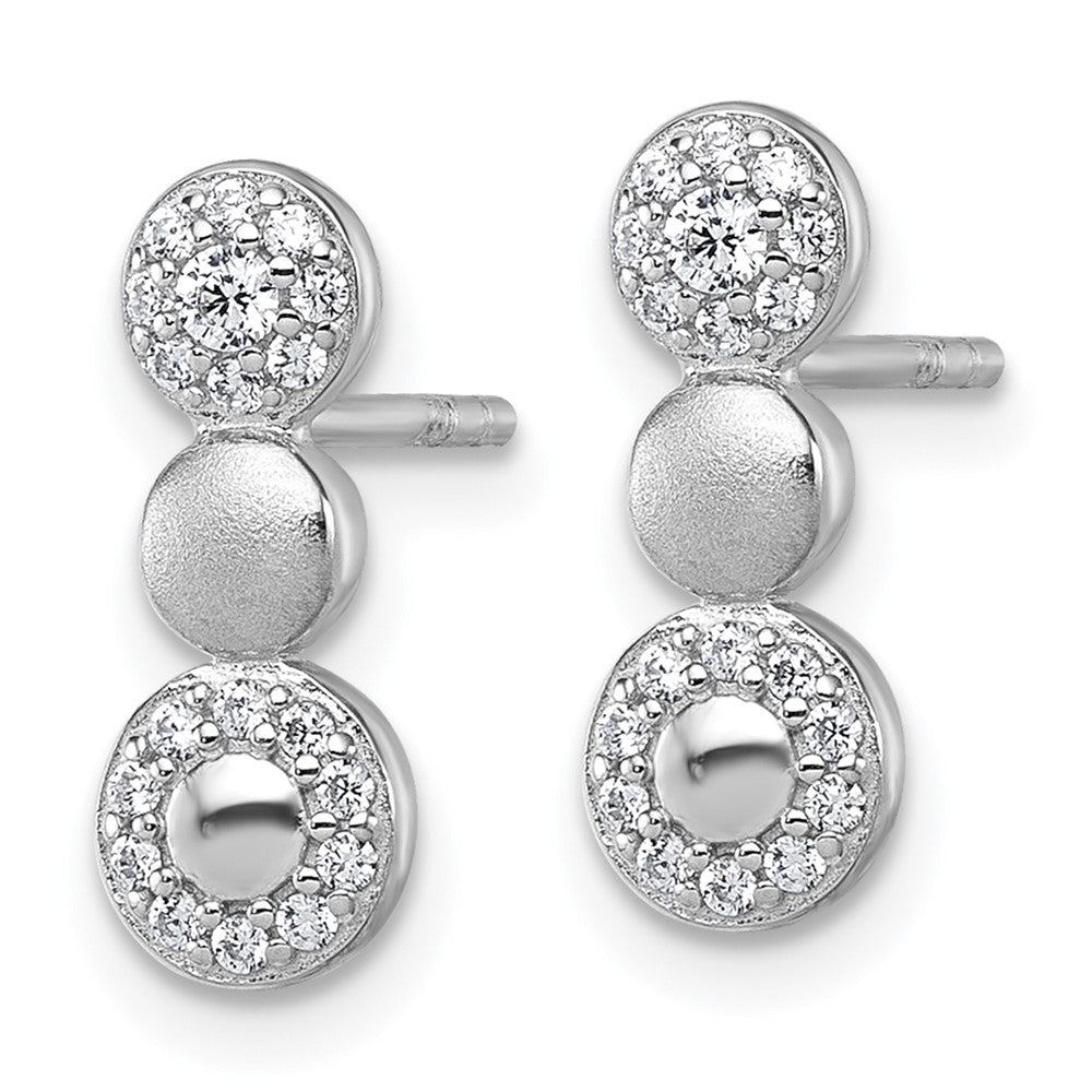 Sterling Silver Rhodium-plated Polished and Satin CZ Circles Post Earrings - Product Photo