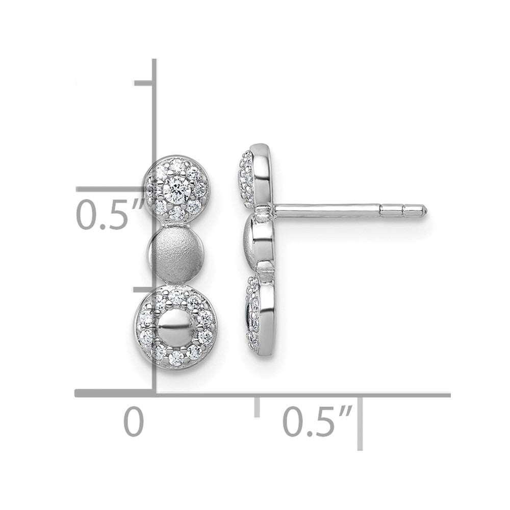 Sterling Silver Rhodium-plated Polished and Satin CZ Circles Post Earrings - Product Photo