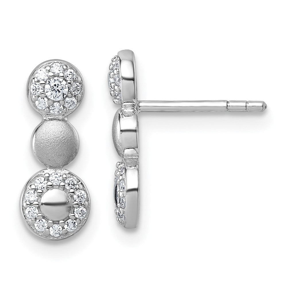 Sterling Silver Rhodium-plated Polished and Satin CZ Circles Post Earrings - Product Photo