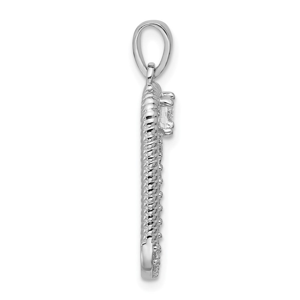 Sterling Silver Rhodium-plated CZ Textured Rectangle Pendant - Product Photo