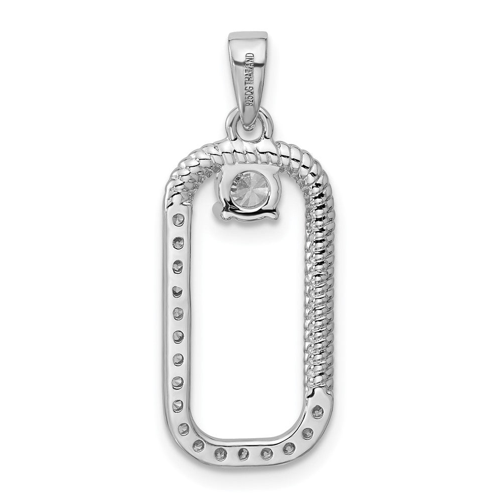 Sterling Silver Rhodium-plated CZ Textured Rectangle Pendant - Product Photo