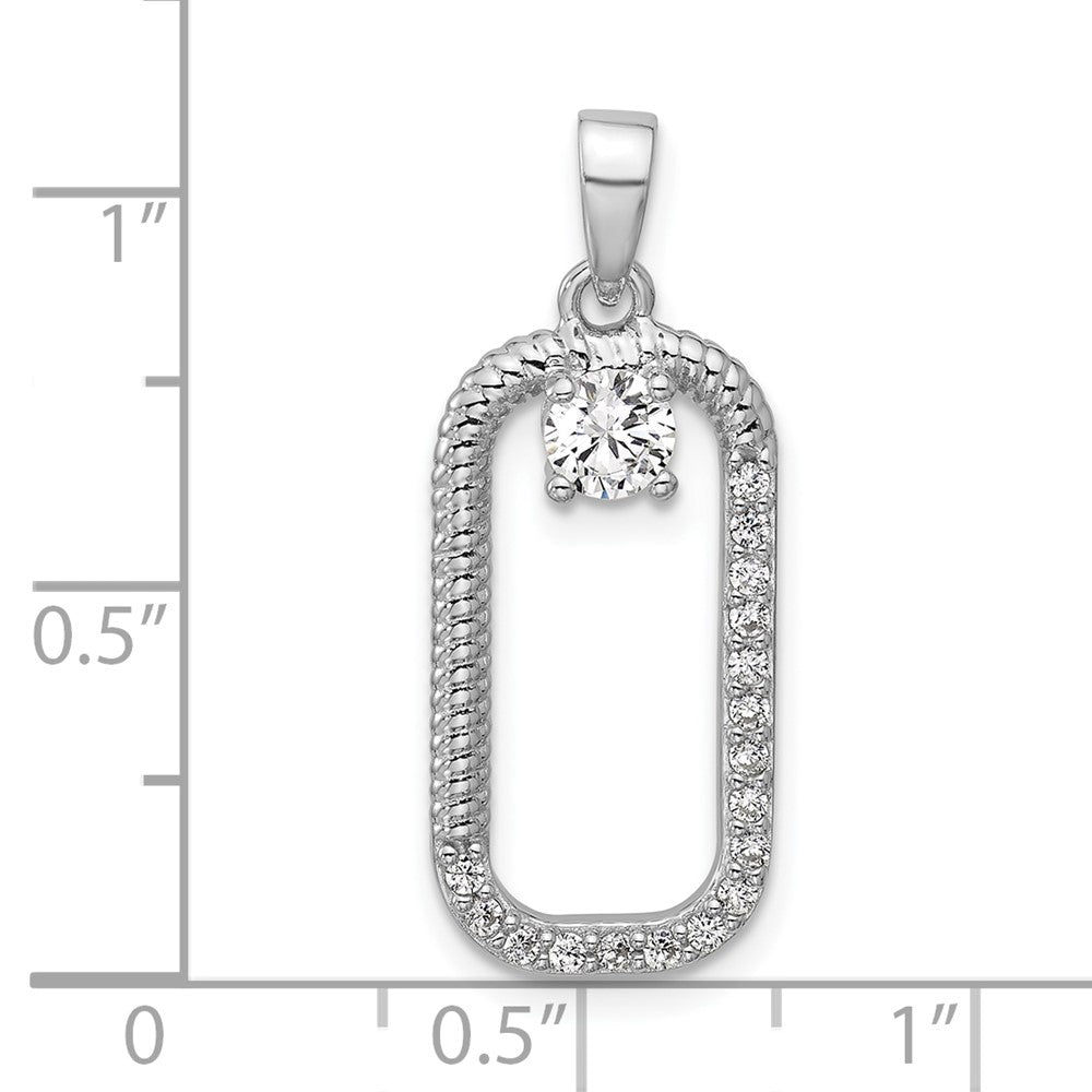 Sterling Silver Rhodium-plated CZ Textured Rectangle Pendant - Product Photo