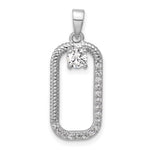 Sterling Silver Rhodium-plated CZ Textured Rectangle Pendant - Product Photo