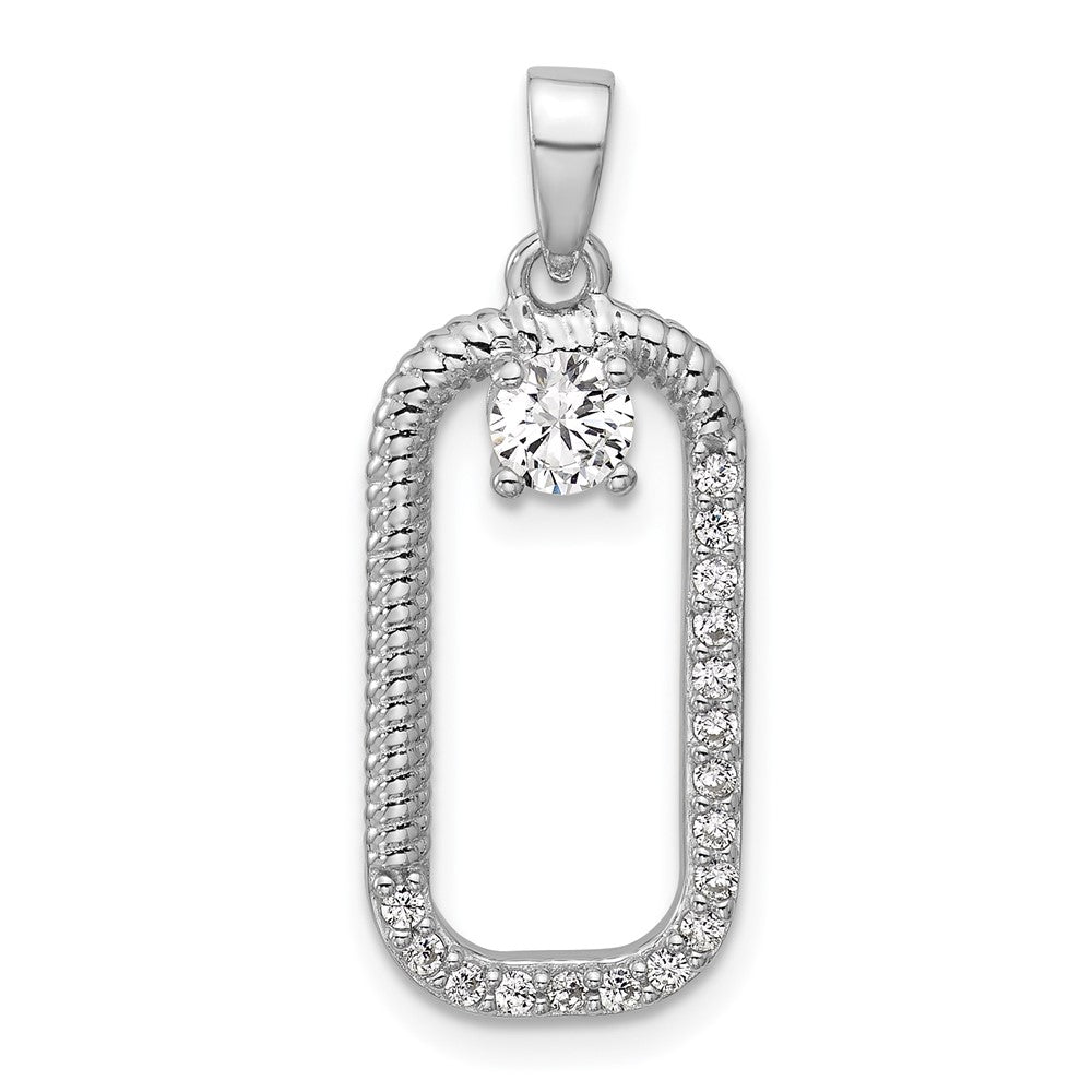 Sterling Silver Rhodium-plated CZ Textured Rectangle Pendant - Product Photo