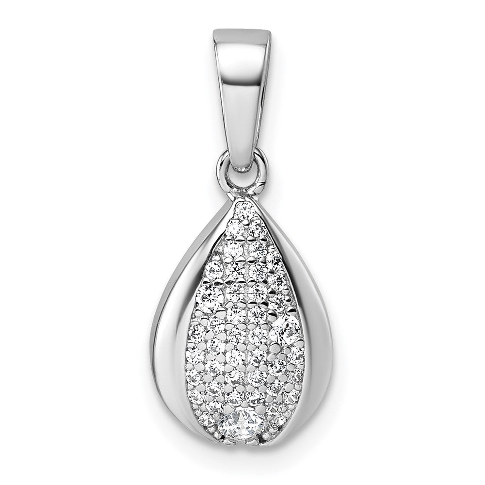 Sterling Silver Rhodium-plated CZ Teardrop Pendant - Product Photo