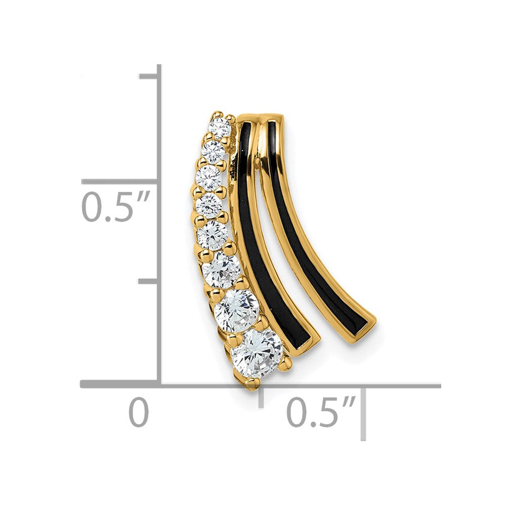 Sterling Silver Gold-tone Black Enamel CZ Chain Slide Pendant - Product Photo