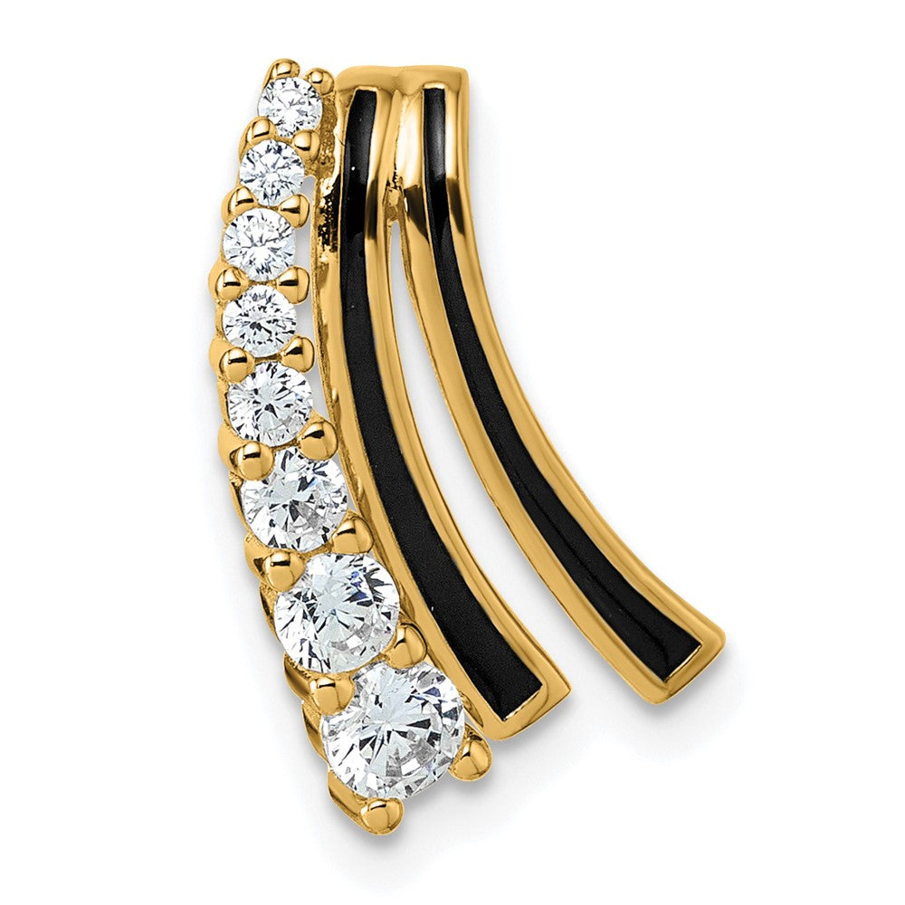 Sterling Silver Gold-tone Black Enamel CZ Chain Slide Pendant - Product Photo