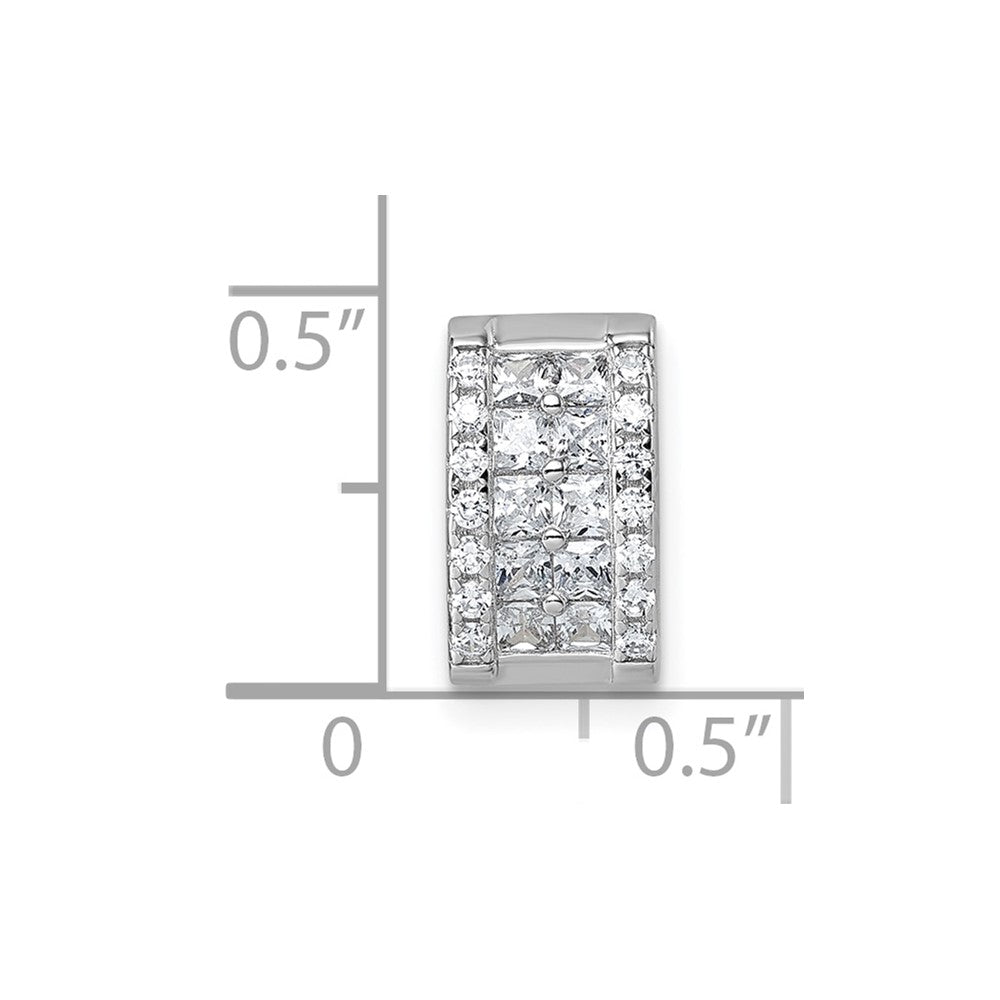 Sterling Silver Rhodium-plated CZ Rectangle Chain Slide Pendant - Product Photo