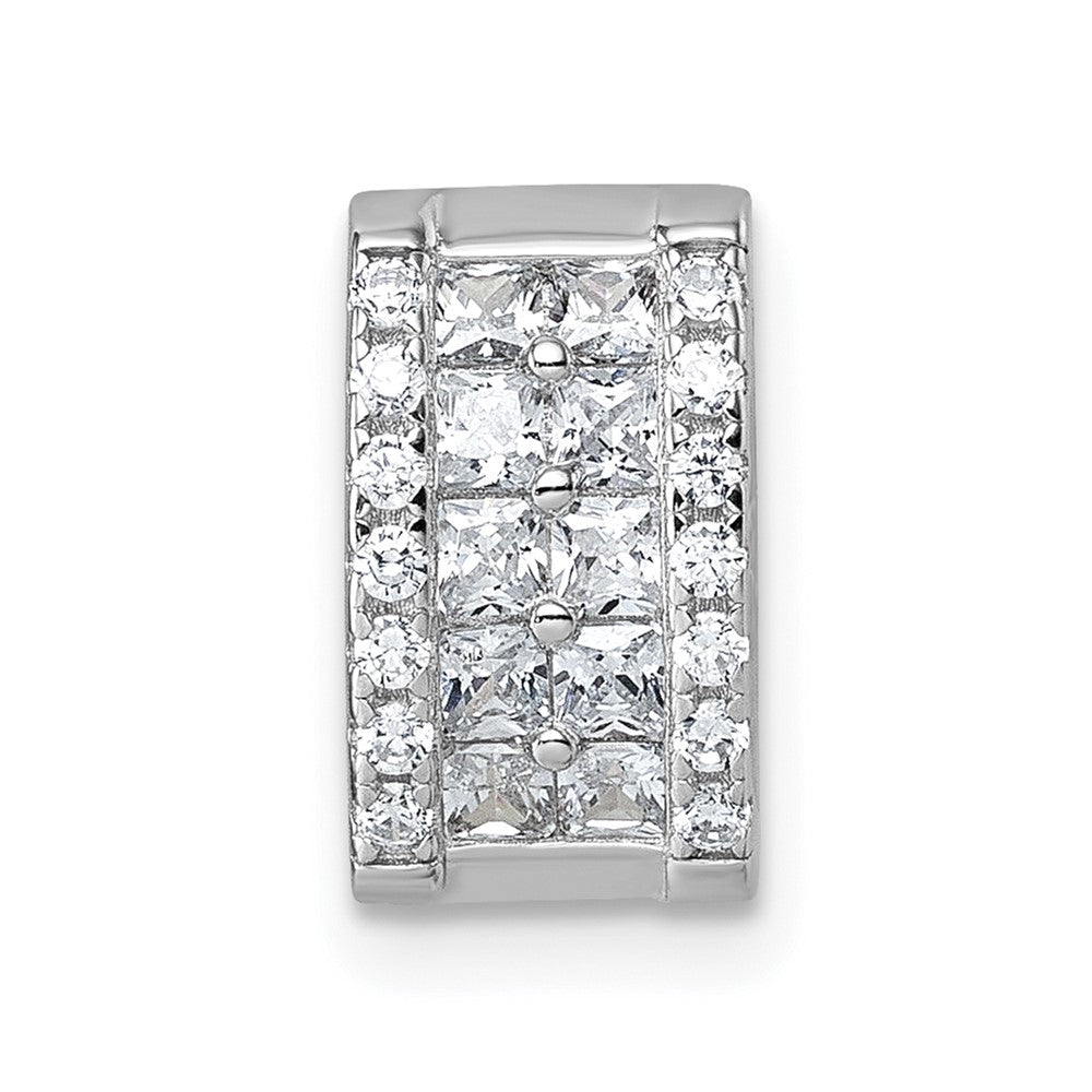 Sterling Silver Rhodium-plated CZ Rectangle Chain Slide Pendant - Product Photo
