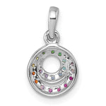 Sterling Silver Rhodium-plated Multi Color CZ Double Circle Pendant - Product Photo