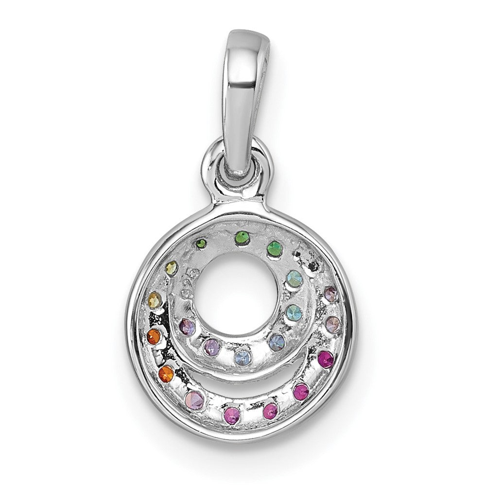 Sterling Silver Rhodium-plated Multi Color CZ Double Circle Pendant - Product Photo