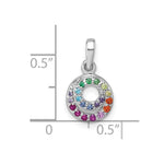 Sterling Silver Rhodium-plated Multi Color CZ Double Circle Pendant - Product Photo