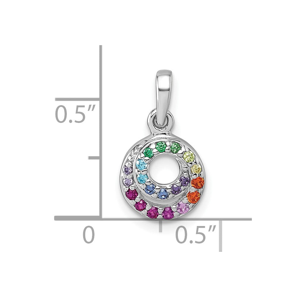 Sterling Silver Rhodium-plated Multi Color CZ Double Circle Pendant - Product Photo