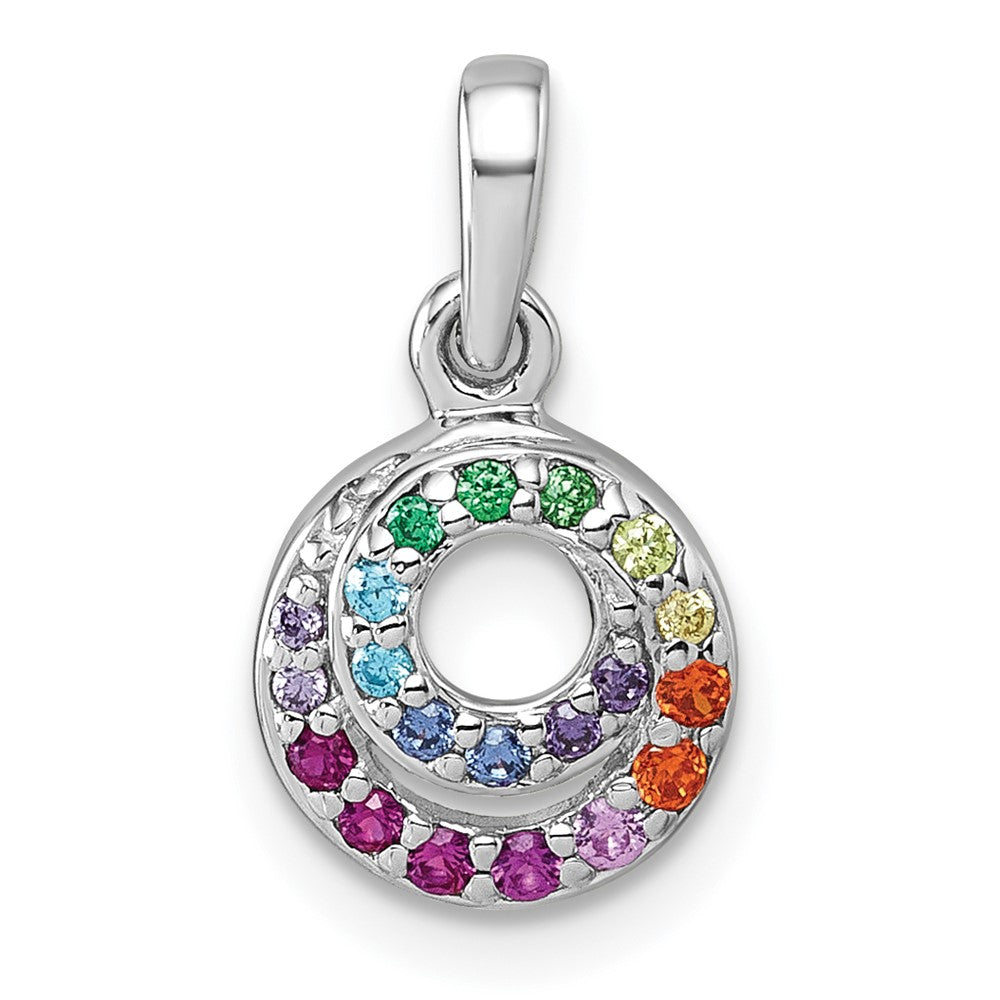Sterling Silver Rhodium-plated Multi Color CZ Double Circle Pendant - Product Photo