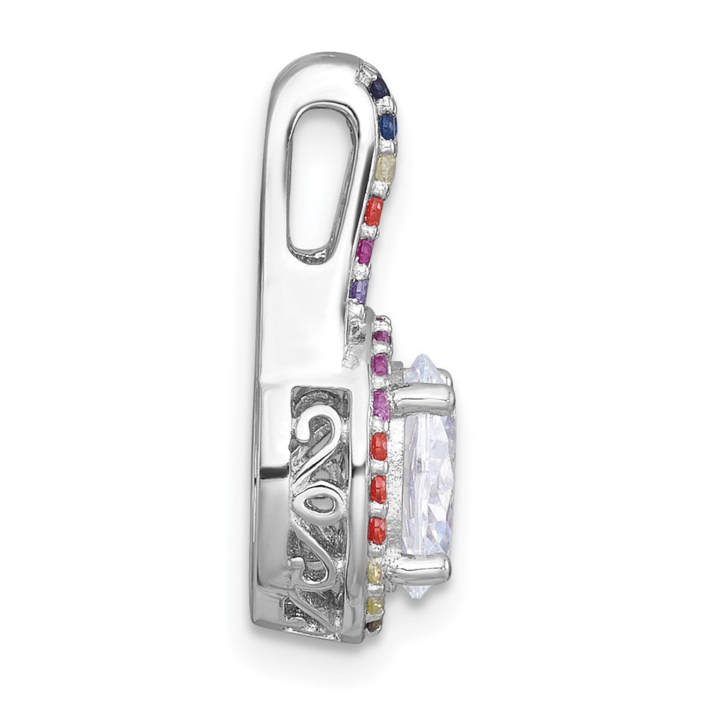 SS RH-plated Polished Multicolor CZ Oval Halo Chain Slide Pendant - Product Photo