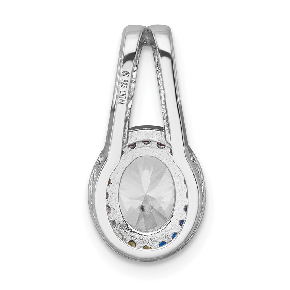SS RH-plated Polished Multicolor CZ Oval Halo Chain Slide Pendant - Product Photo