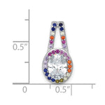 SS RH-plated Polished Multicolor CZ Oval Halo Chain Slide Pendant - Product Photo