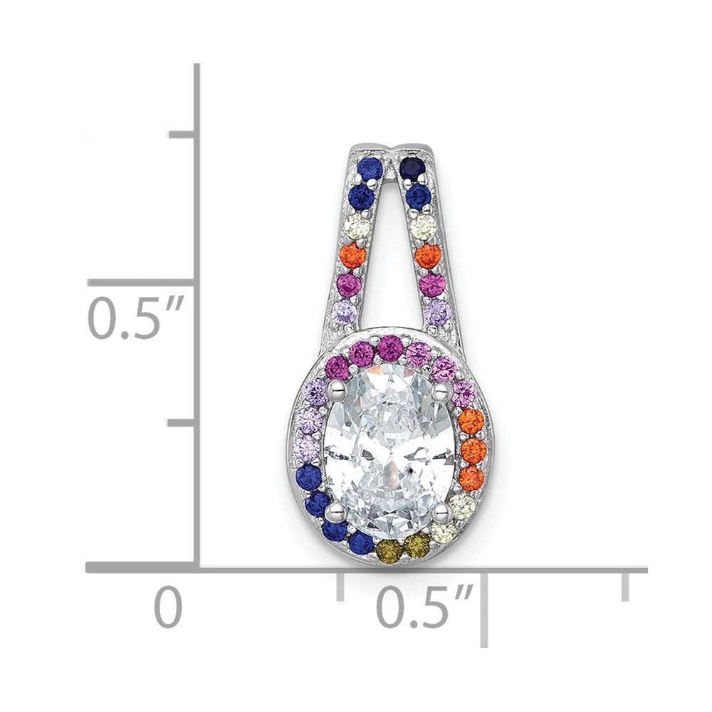 SS RH-plated Polished Multicolor CZ Oval Halo Chain Slide Pendant - Product Photo
