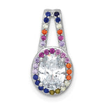 SS RH-plated Polished Multicolor CZ Oval Halo Chain Slide Pendant - Product Photo