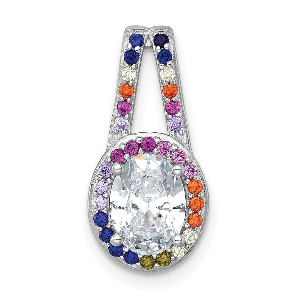 SS RH-plated Polished Multicolor CZ Oval Halo Chain Slide Pendant - Product Photo