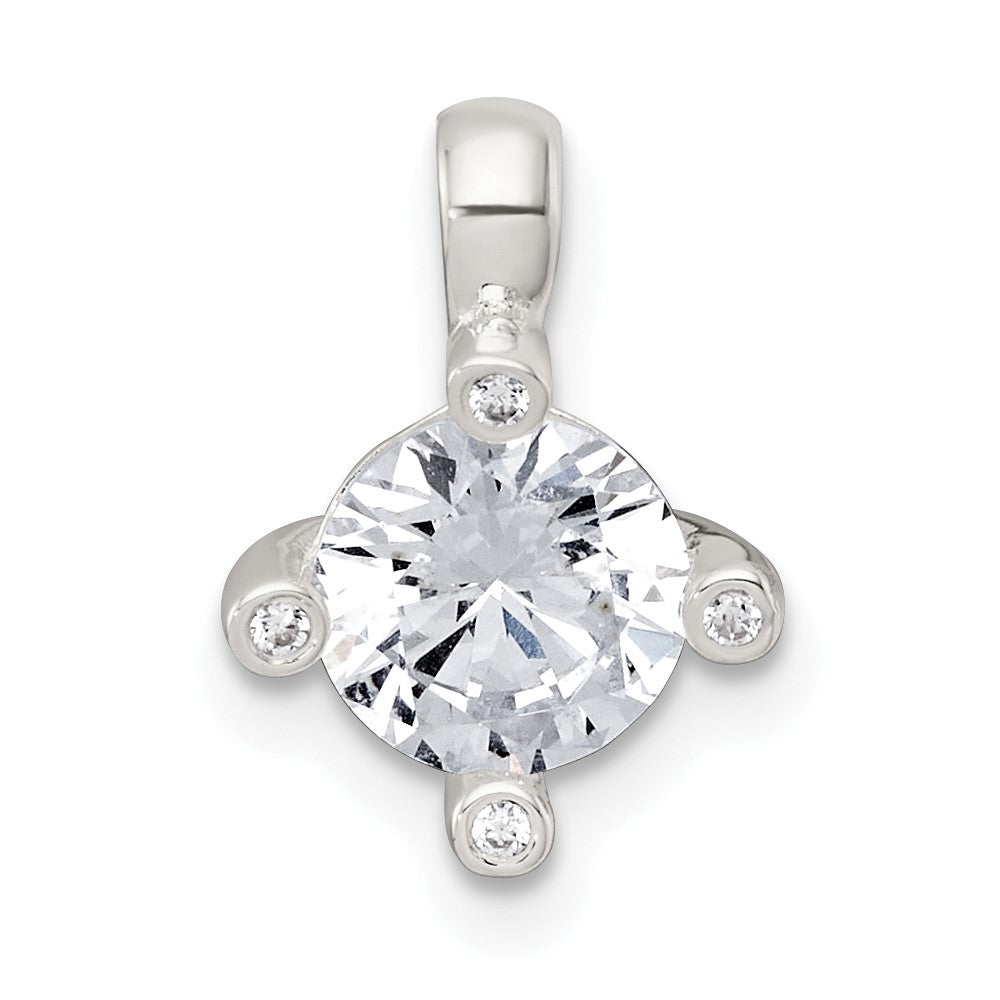 Sterling Silver Polished 4 Prong CZ Chain Slide Pendant - Product Photo