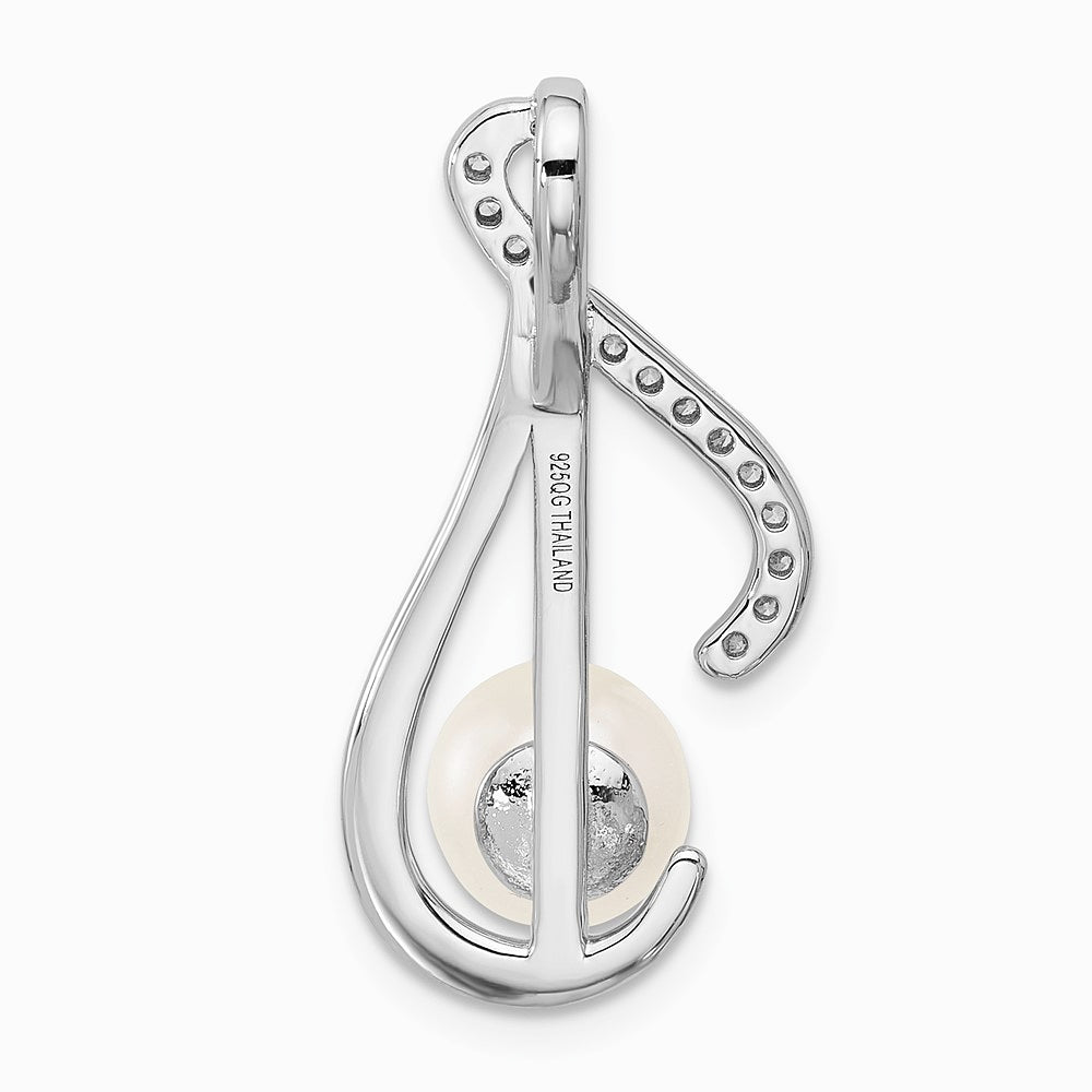 Sterling Silver Rhodium-plated CZ FWC Pearl Swirl Chain Slide Pendant - Product Photo