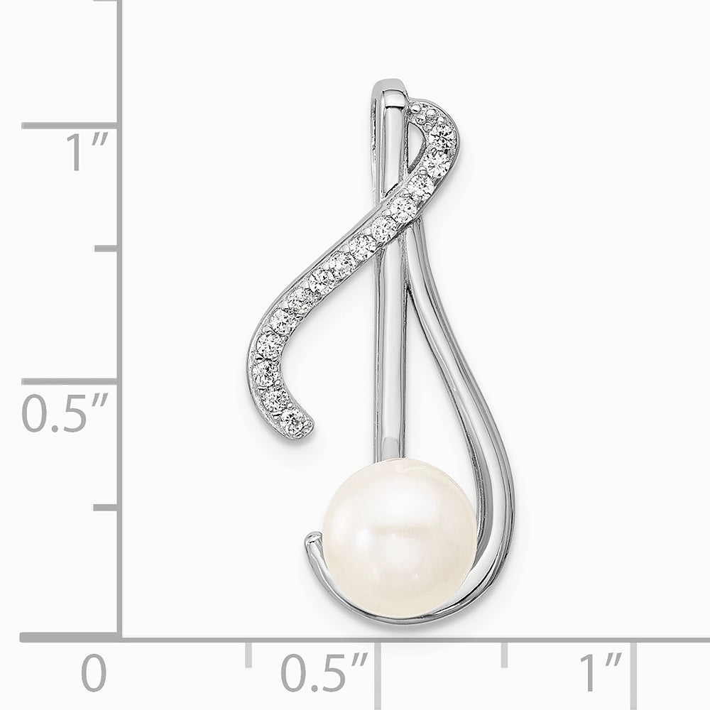 Sterling Silver Rhodium-plated CZ FWC Pearl Swirl Chain Slide Pendant - Product Photo