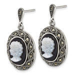 Sterling Silver Antiqued Marcasite Black Agate and MOP Cameo Earrings - Product Photo
